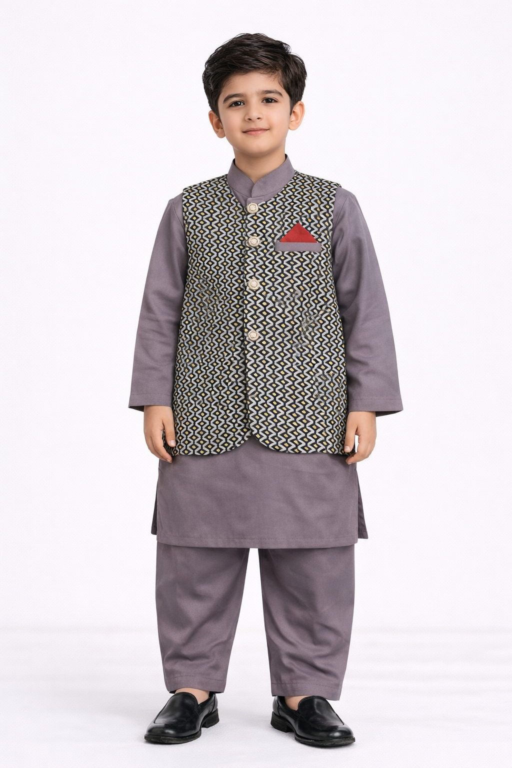 Kurta with Printed Waistcoat