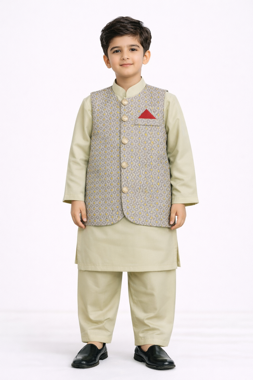Kurta with Printed Waistcoat