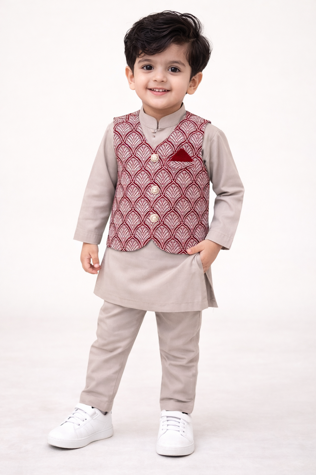 Kurta with Printed Waistcoat