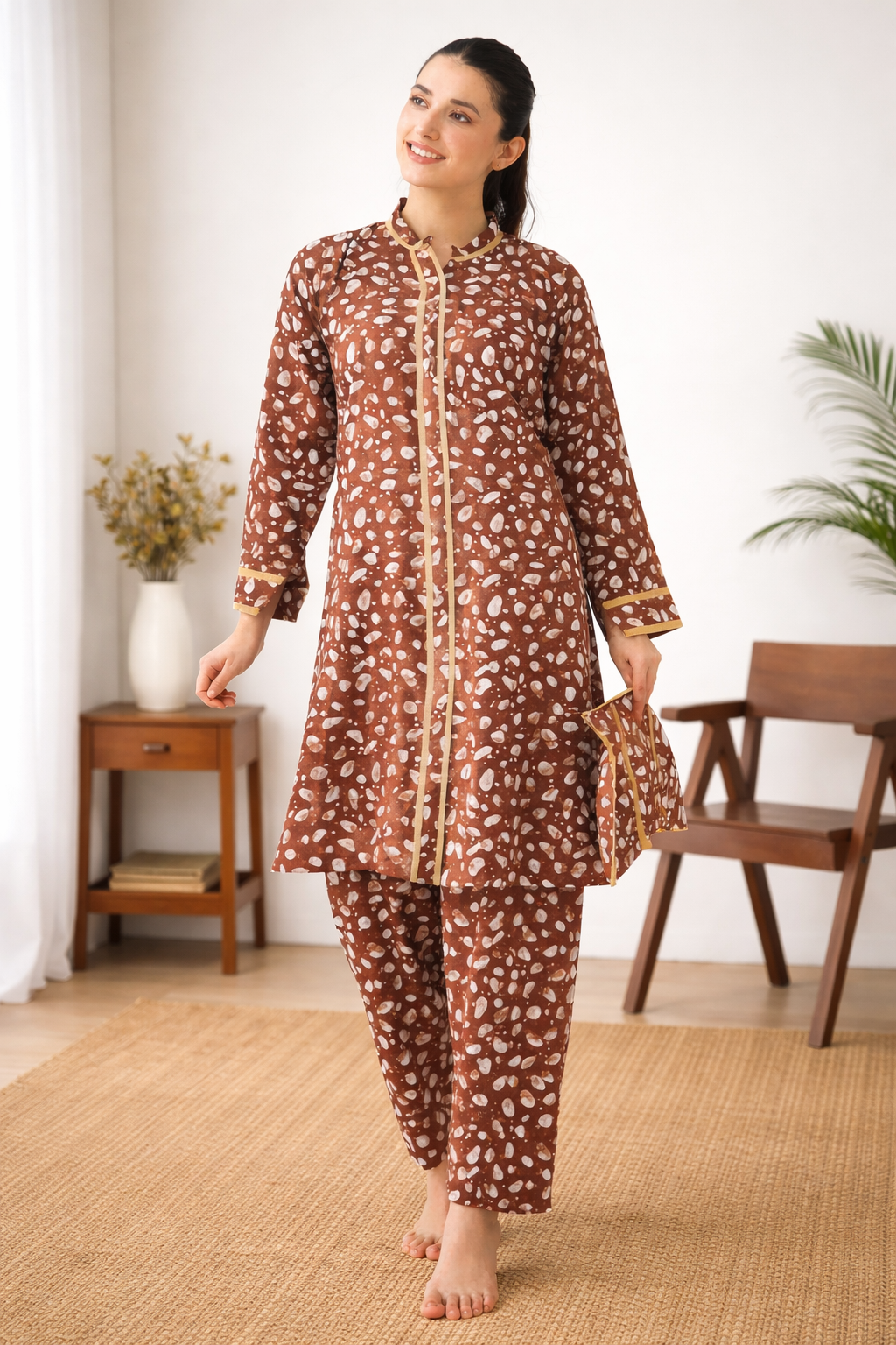 Printed Kurti & Trouser Set with Hand Beg for Women
