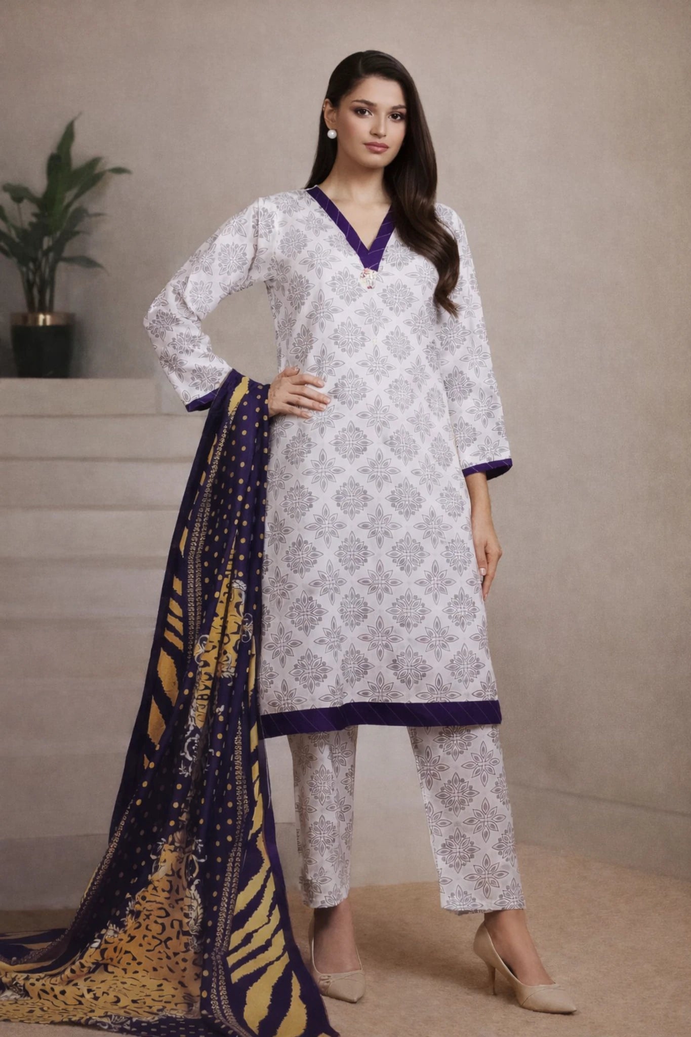 Ladies Printed Three Piece Stitched Suit