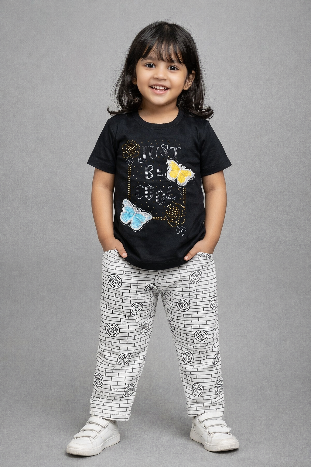 Girls Casual Butterfly Print T-Shirt