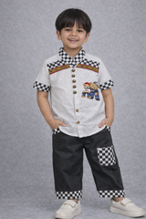Boys Teddy Patch Shirt & Red Check Shorts Set