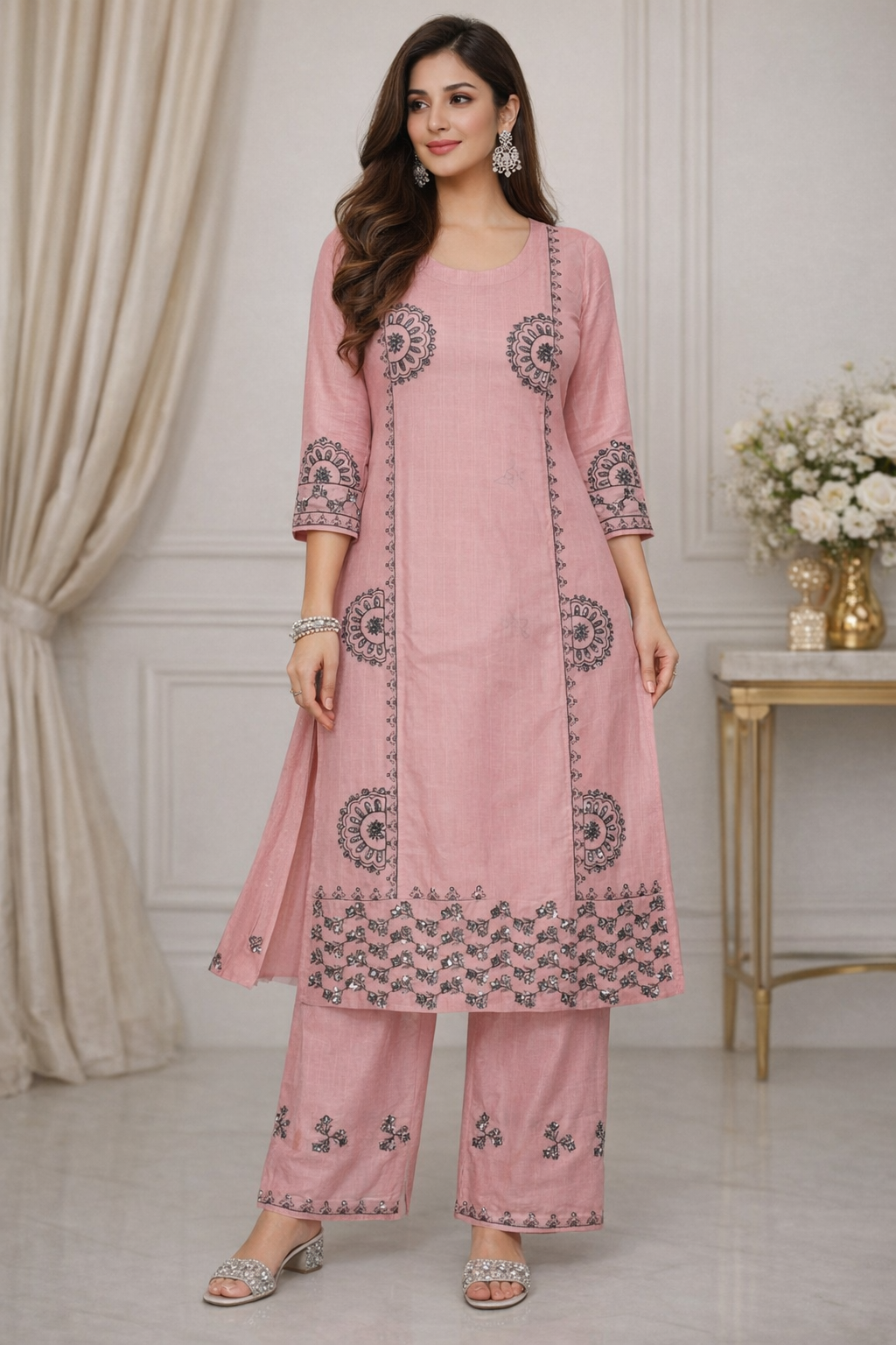 Trendy Embroidered 2 pcs suit