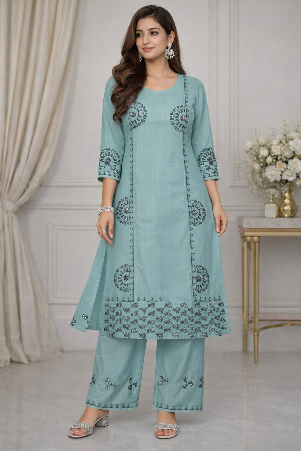 Trendy Embroidered 2 pcs suit