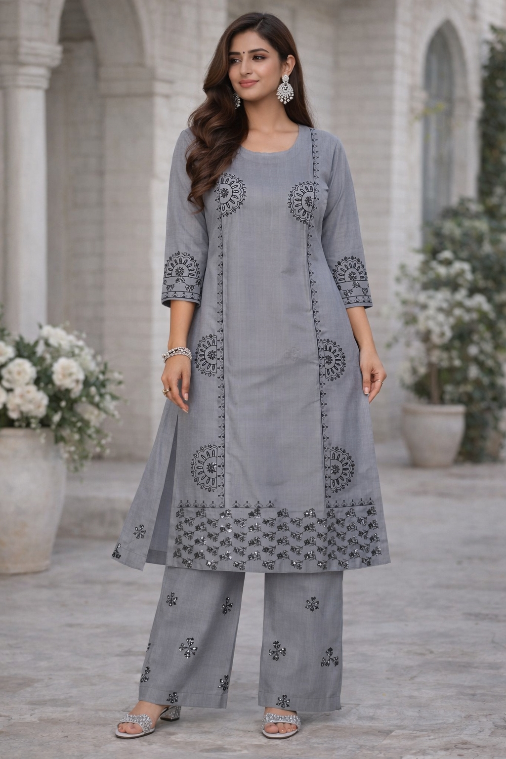 Trendy Embroidered 2 pcs suit