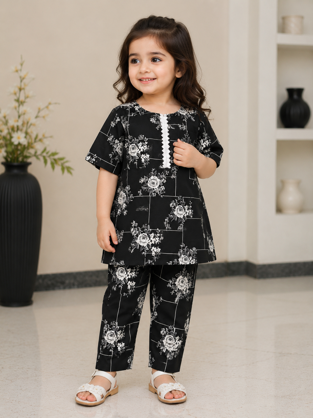 Girls Summer Printed Cute Floral Suit