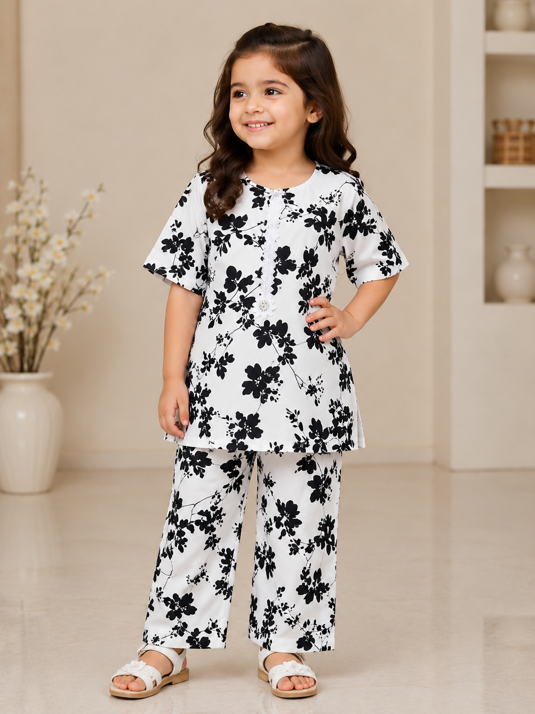 Girls Summer Printed Cute Floral Suit