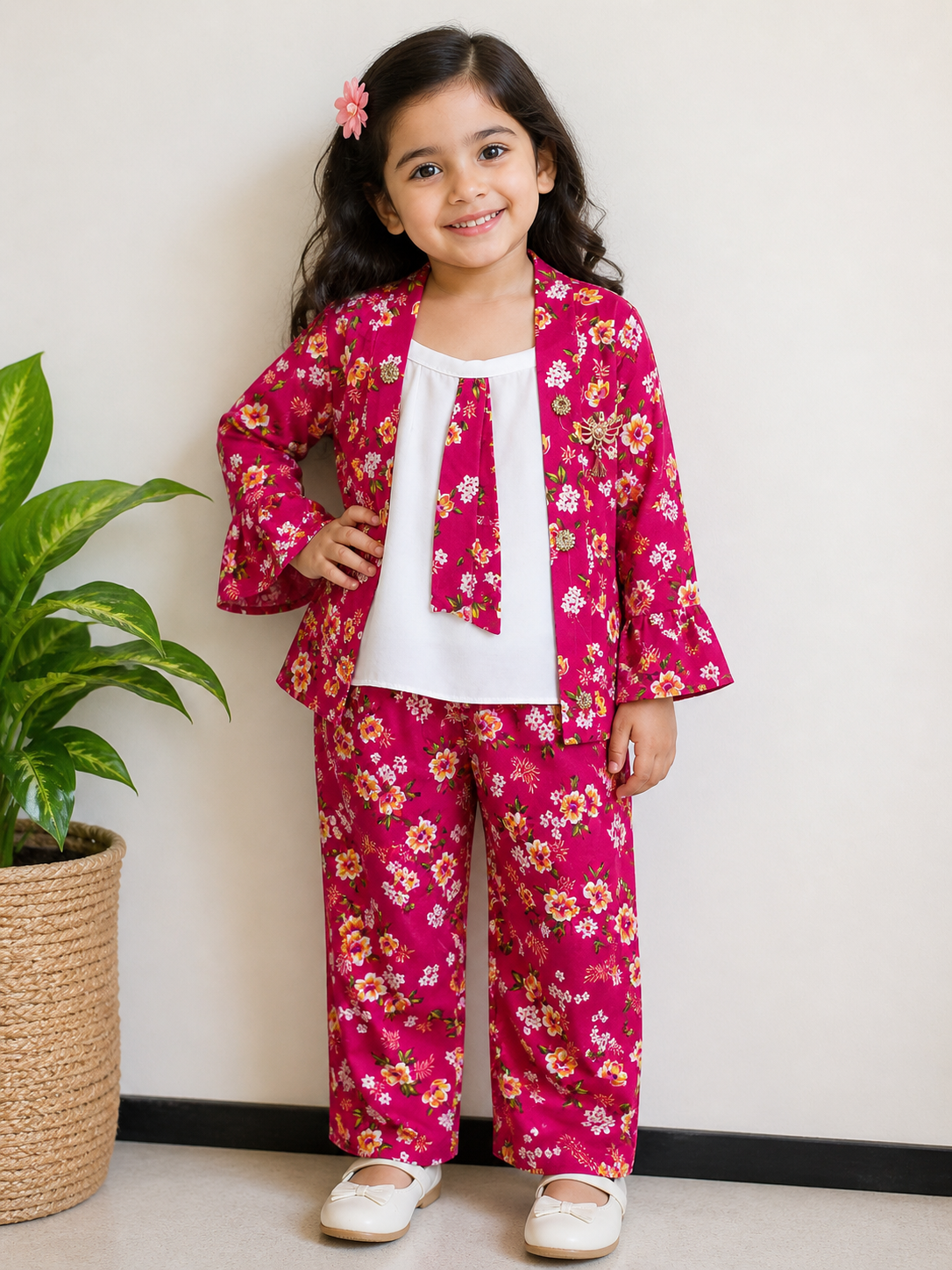 Kids Pink Floral Suit with Jacket