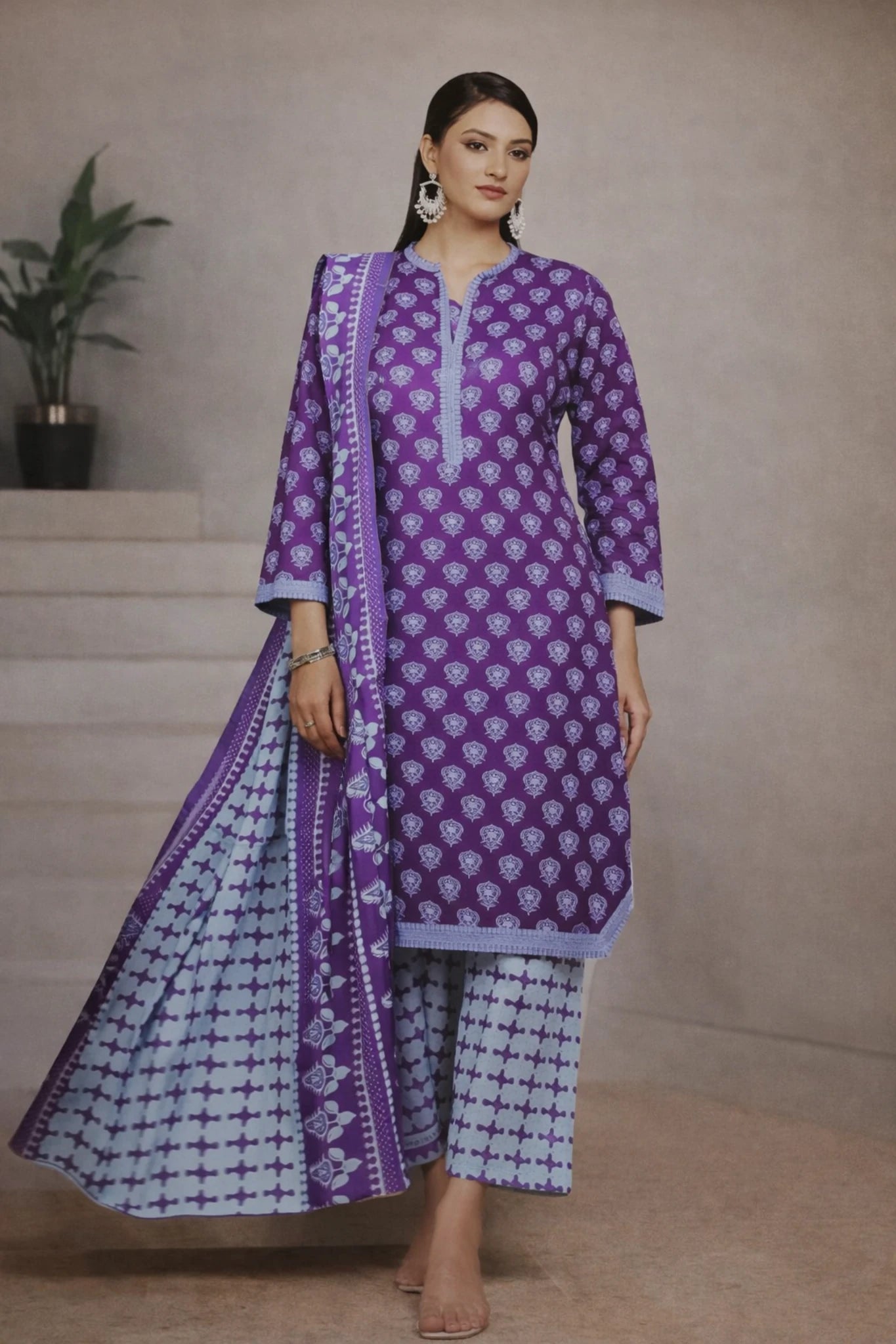 Ladies Printed Three Piece Stitched Suit