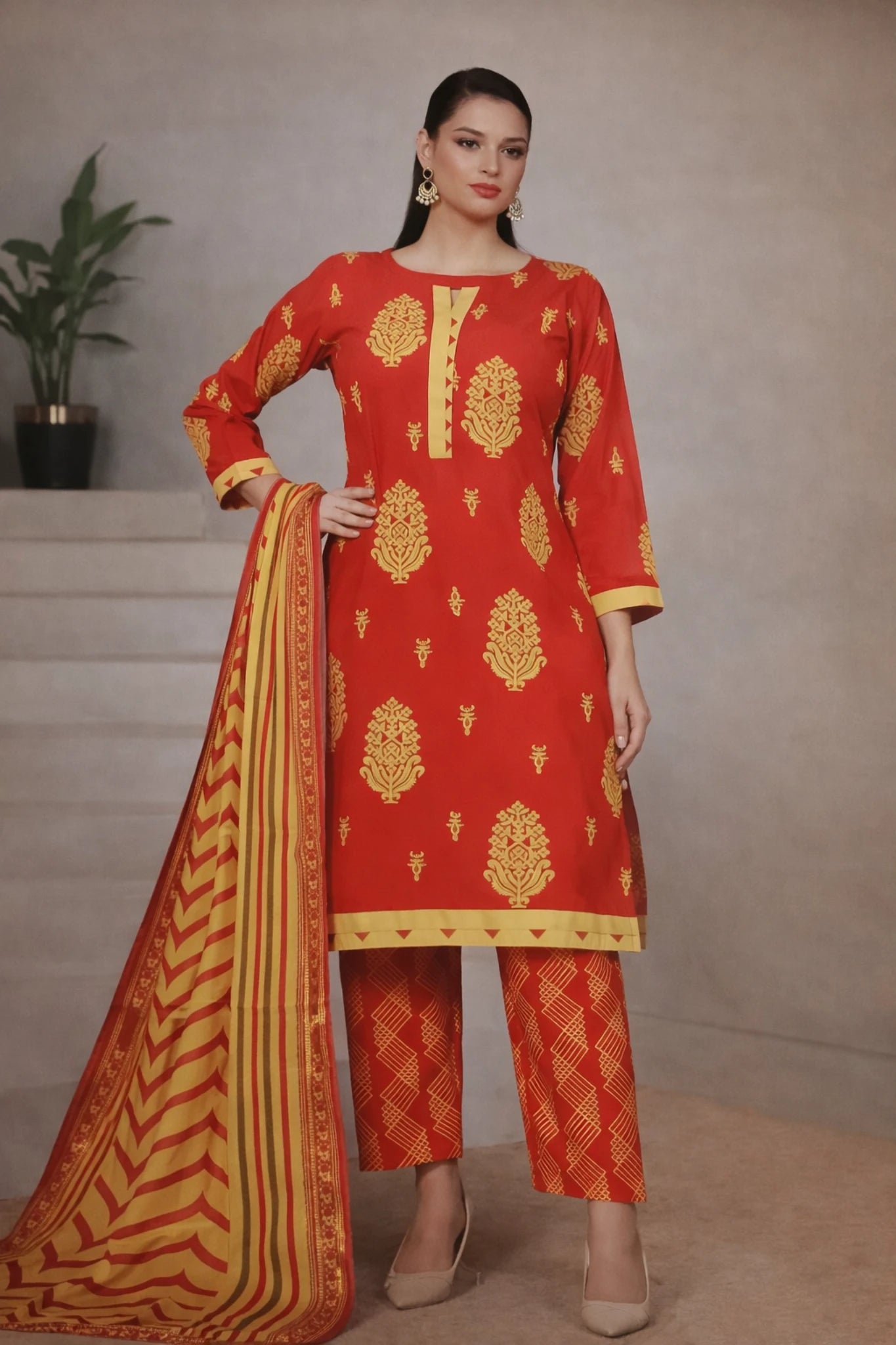 Ladies Printed Three Piece Stitched Suit