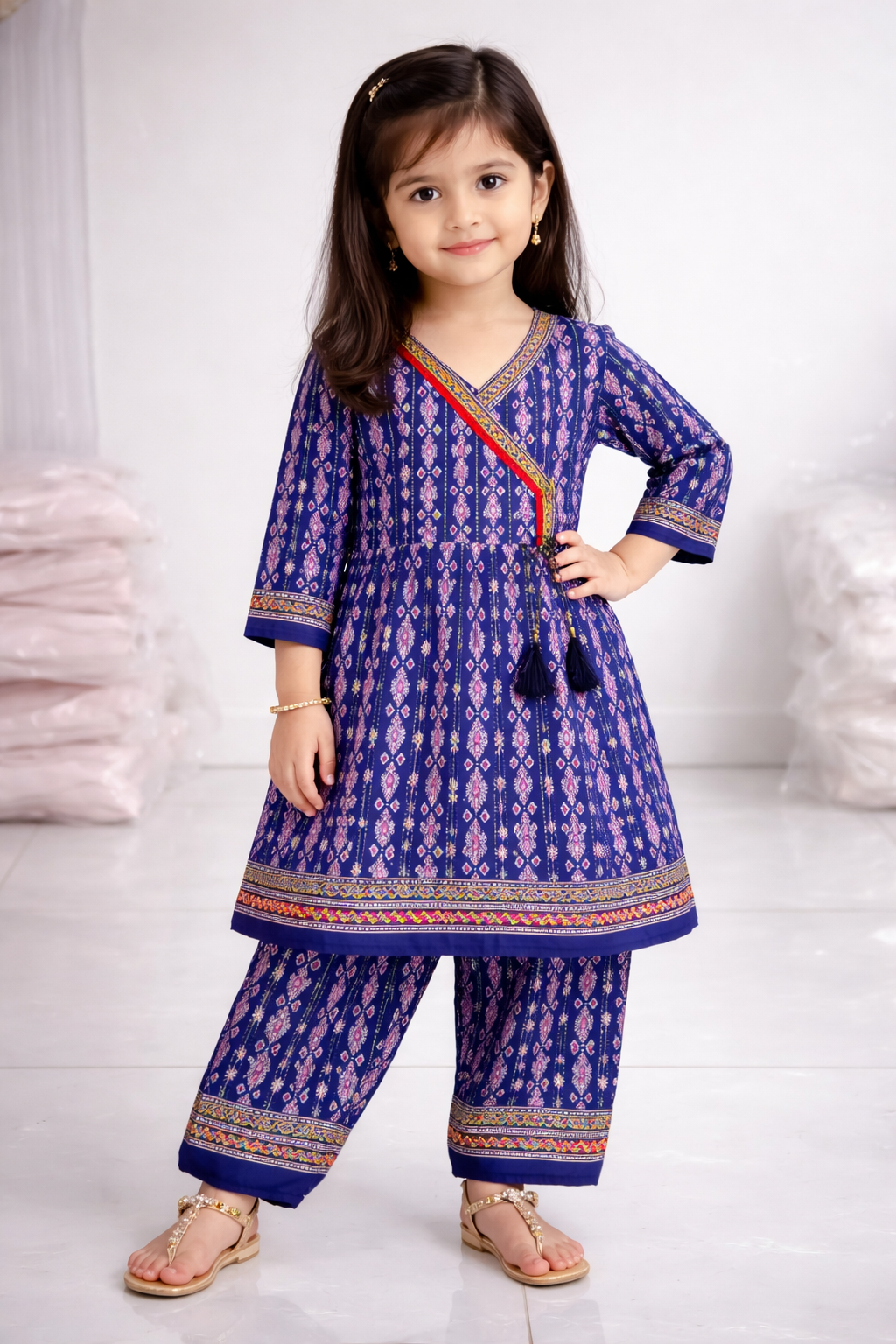 Kids Traditional Printed Kurti Trouser Set