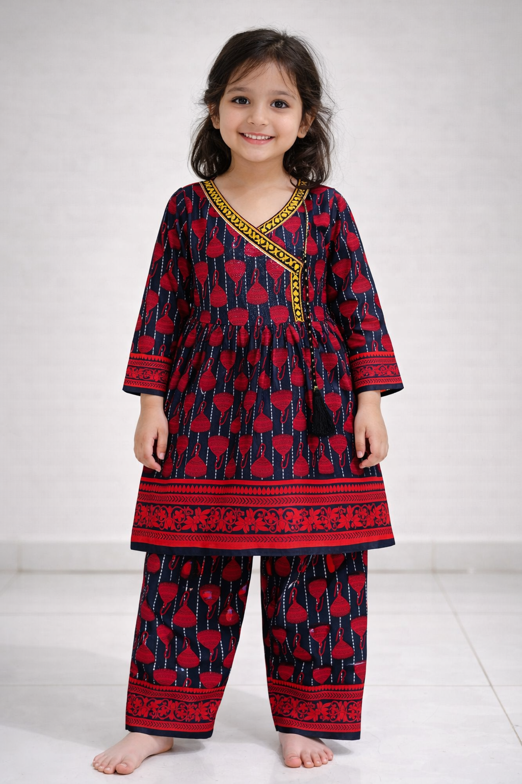 Kids Traditional Printed Kurti Trouser Set
