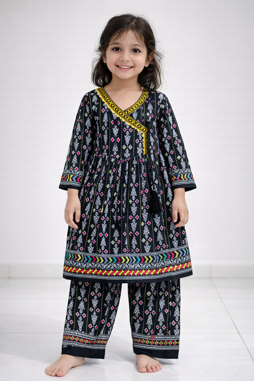 Kids Traditional Printed Kurti Trouser Set