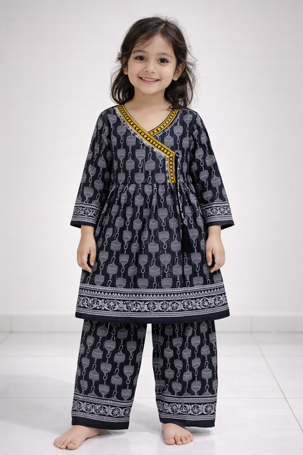 Kids Traditional Printed Kurti Trouser Set