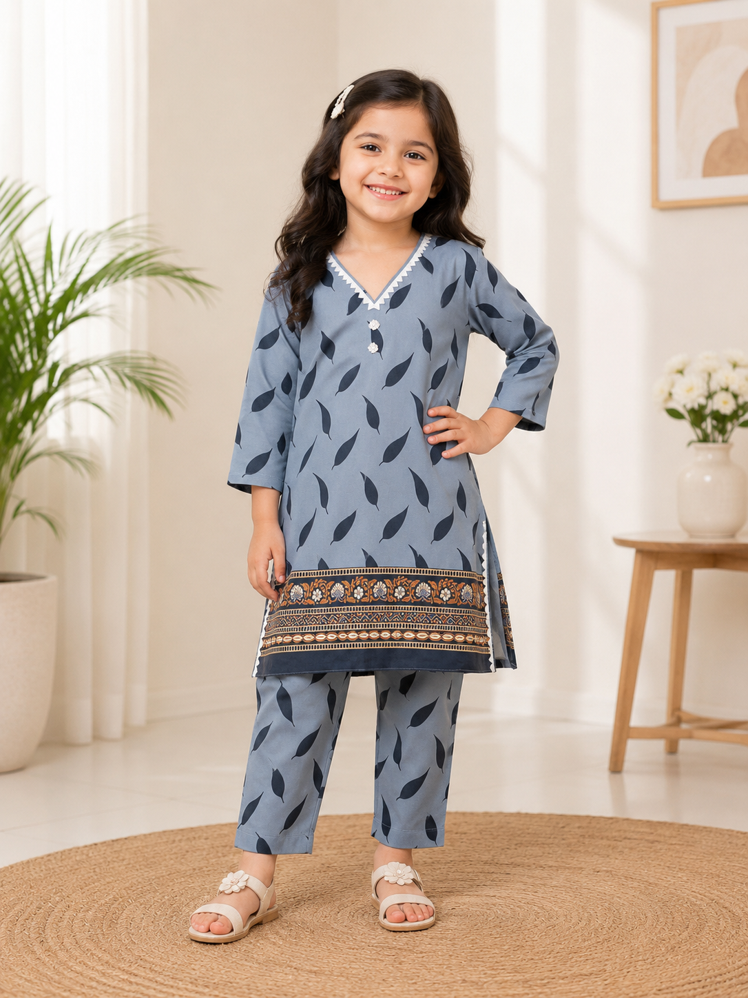 Girls Summer Printed Cute Floral Suit