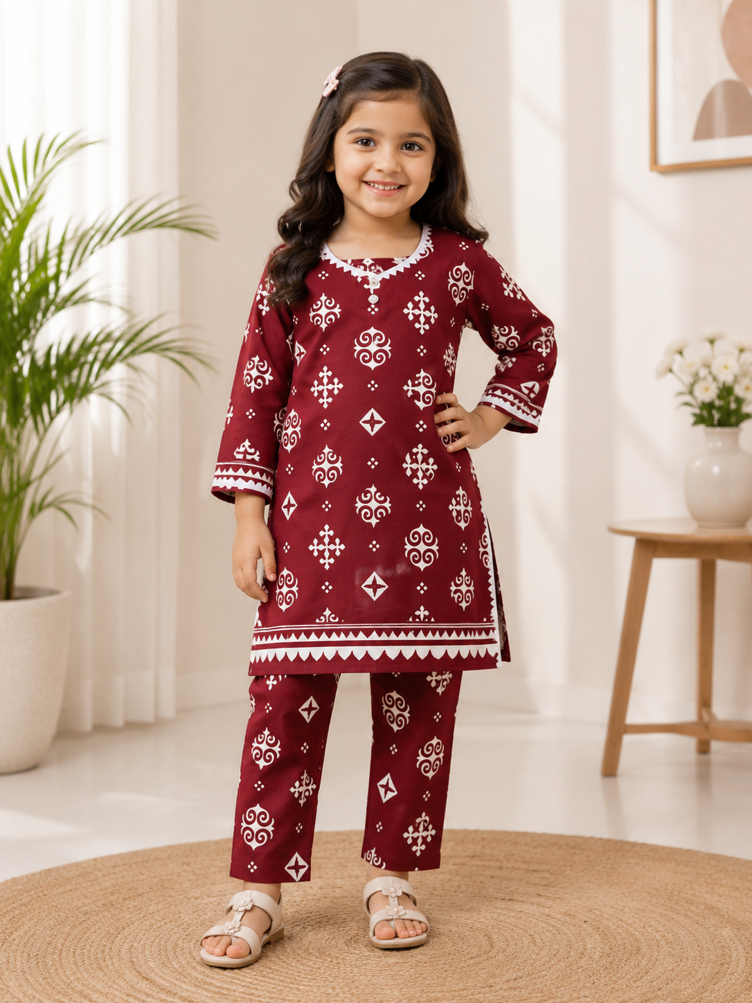 Girls Summer Printed Cute Floral Suit