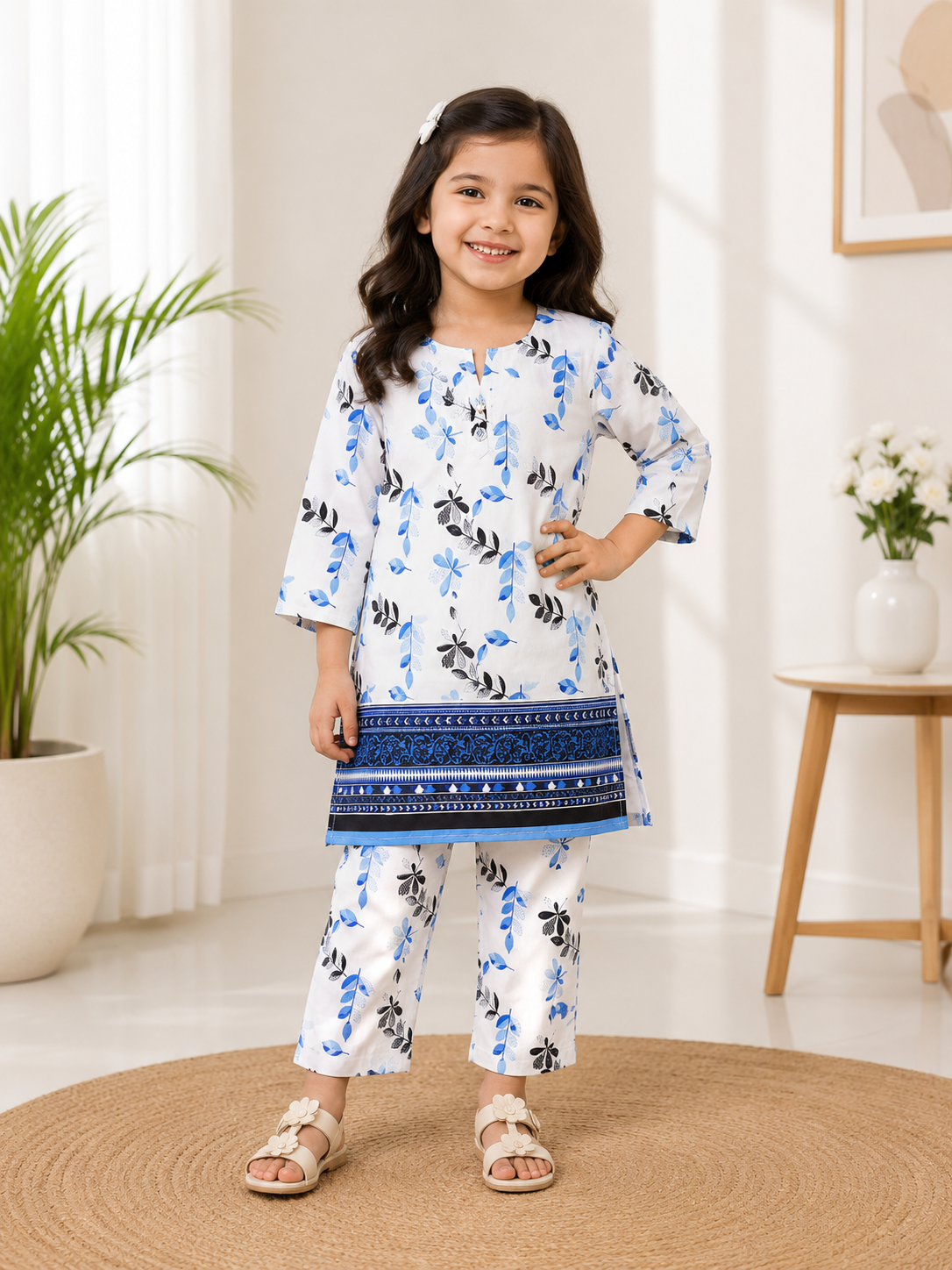 Girls Summer Printed Cute Floral Suit