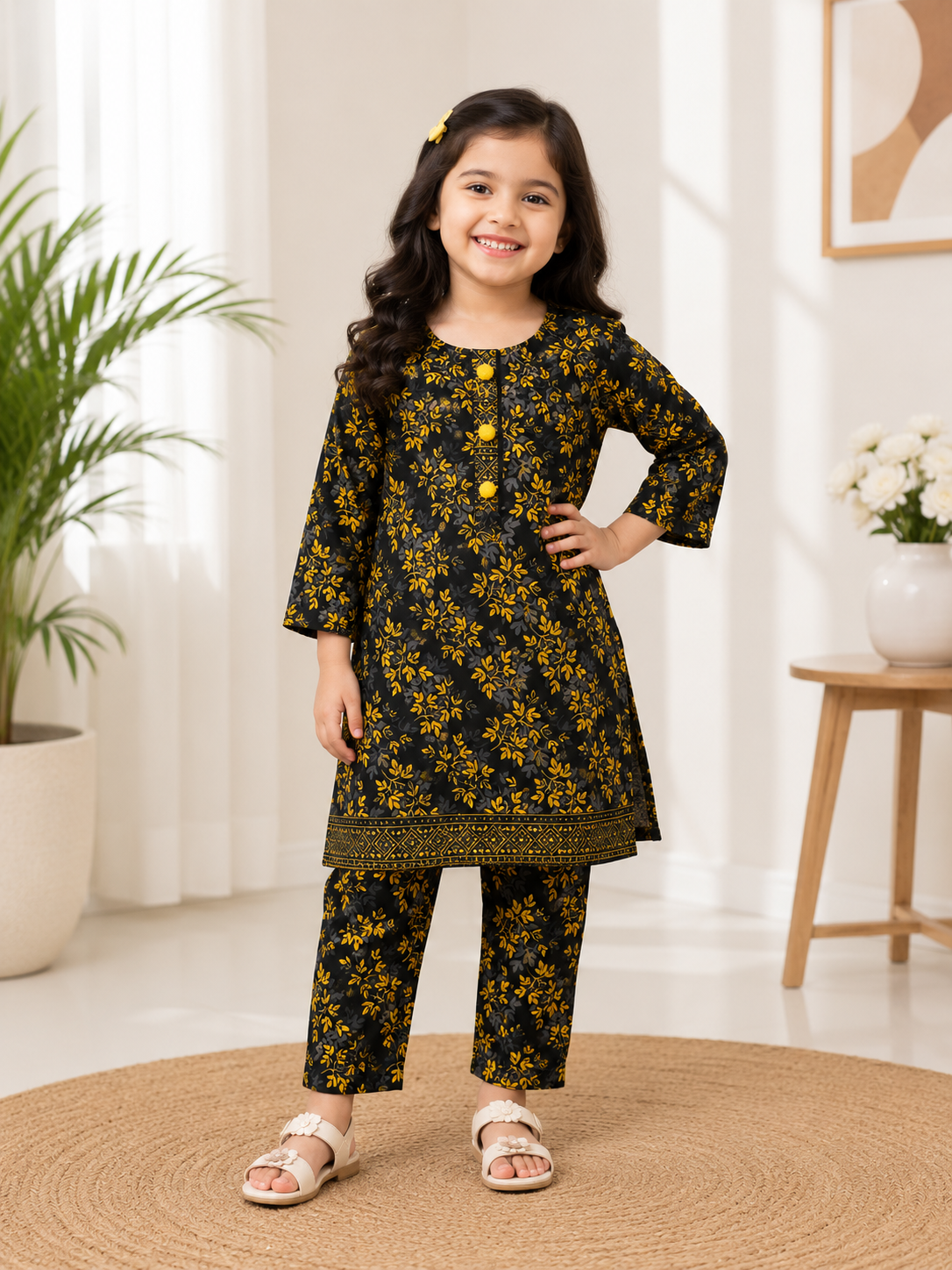 Kids Girls Pink Flower Print Suit