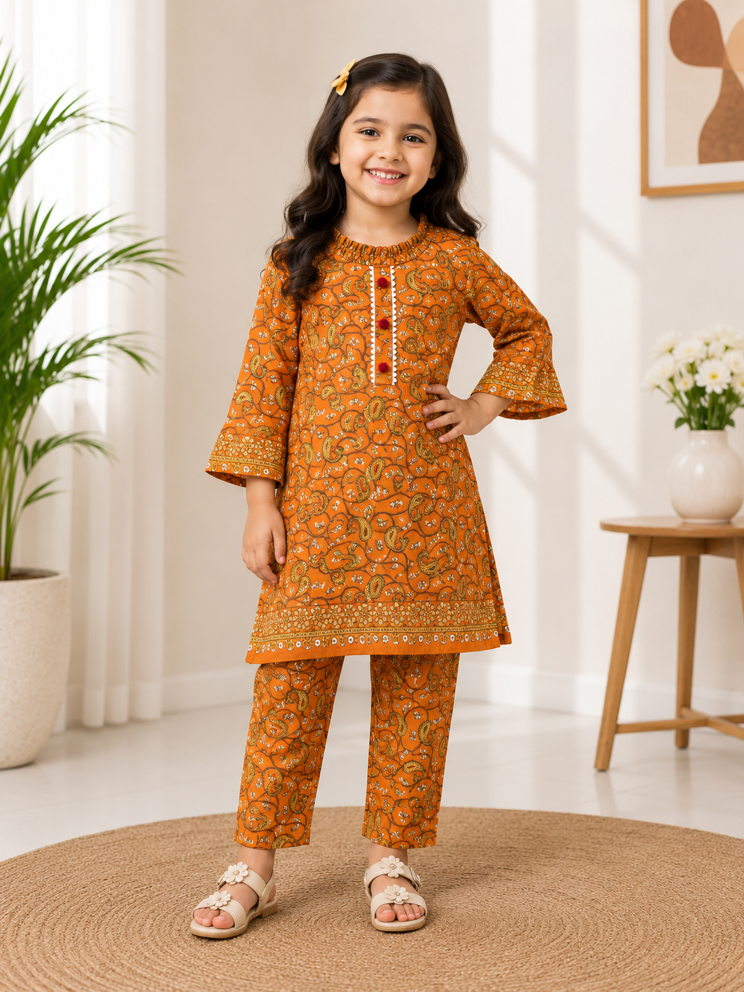 Kids Girls Pink Flower Print Suit