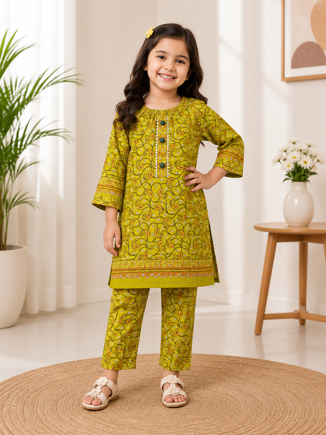 Kids Girls Pink Flower Print Suit