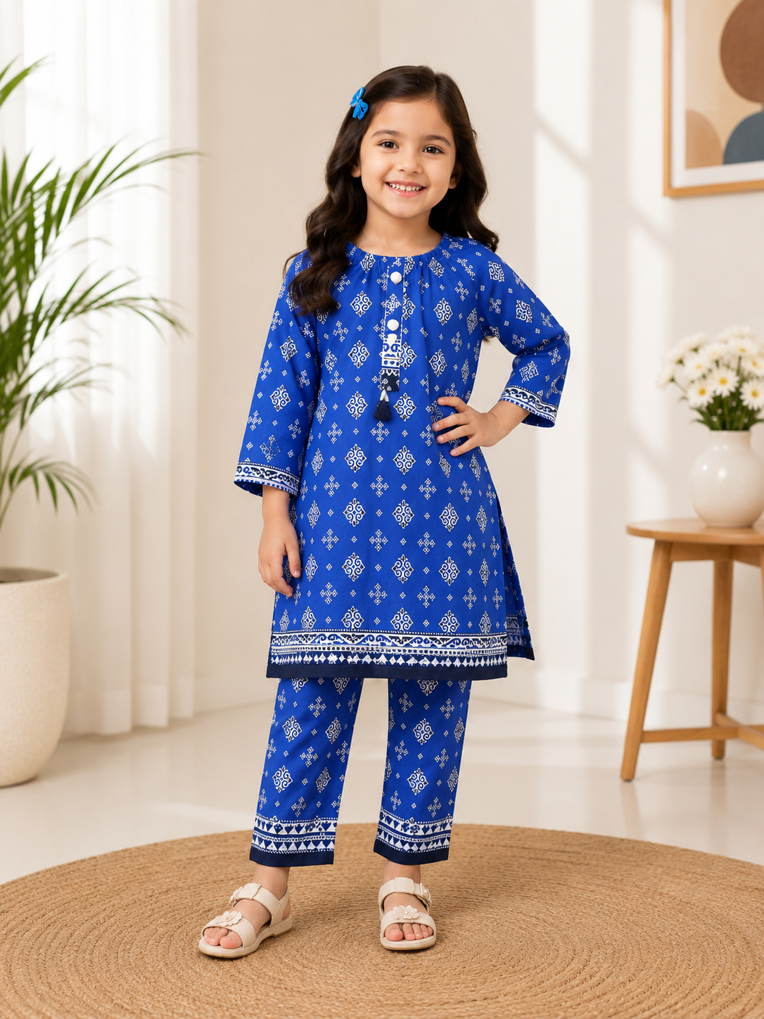 Kids Girls Pink Flower Print Suit