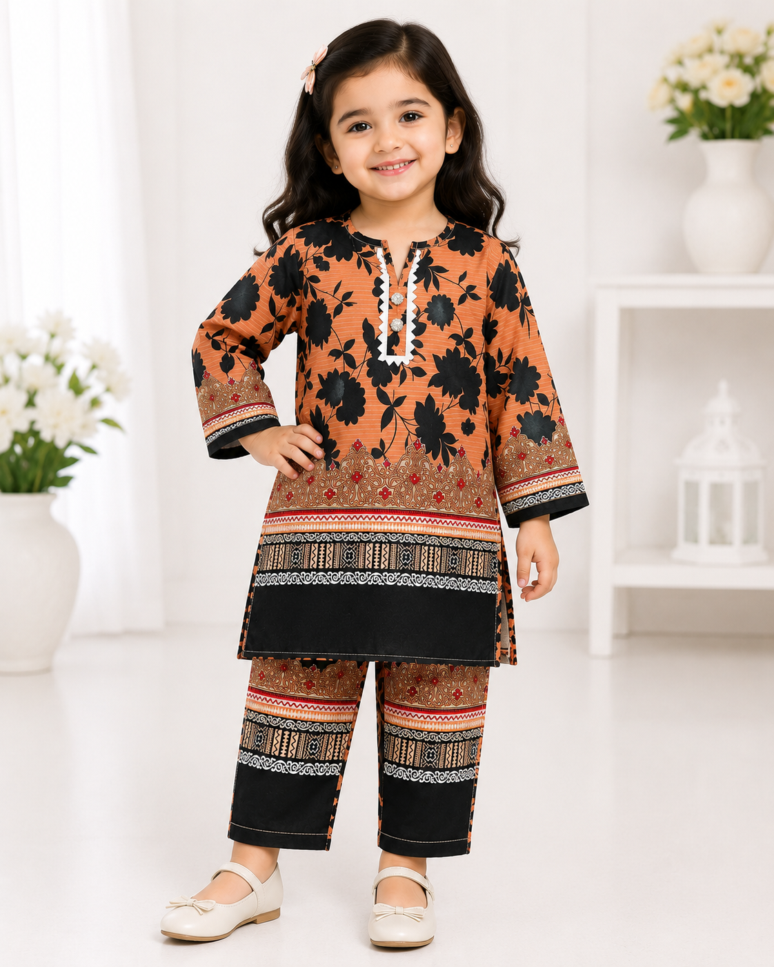 Girls Summer Printed Cute Floral Suit