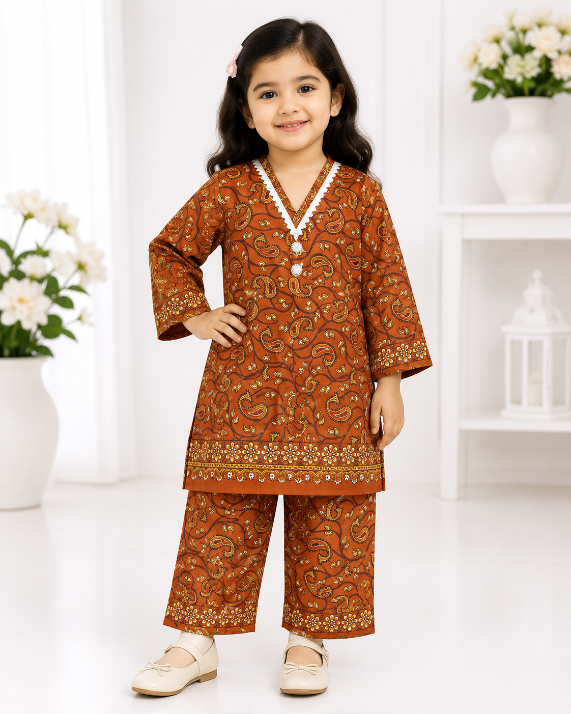 Girls Summer Printed Cute Floral Suit