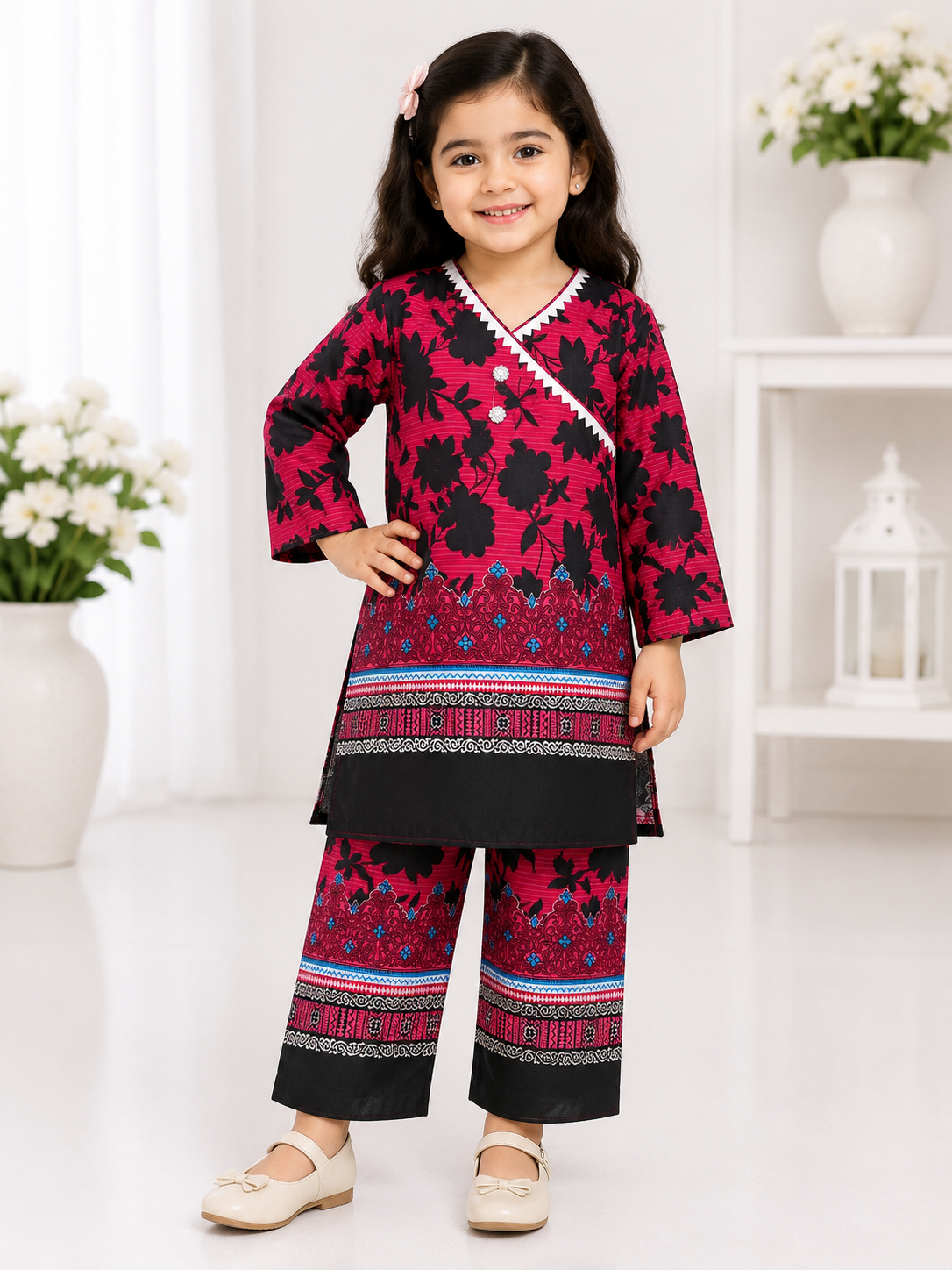 Girls Summer Printed Cute Floral Suit