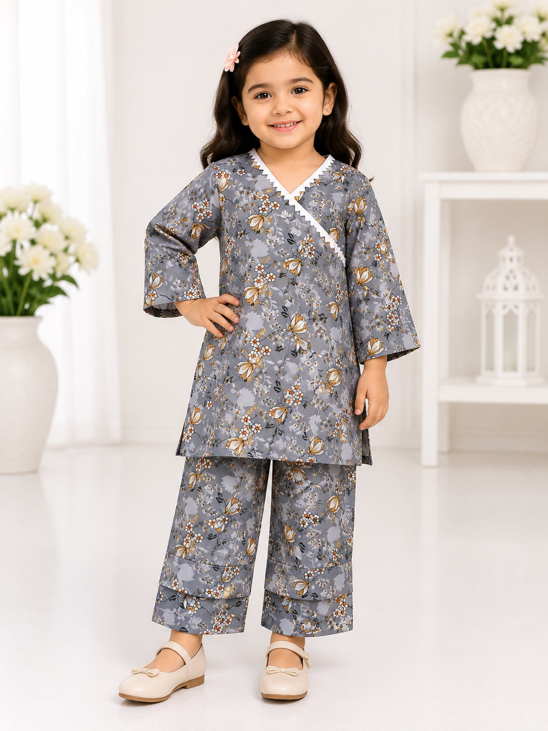 Girls Summer Printed Cute Floral Suit