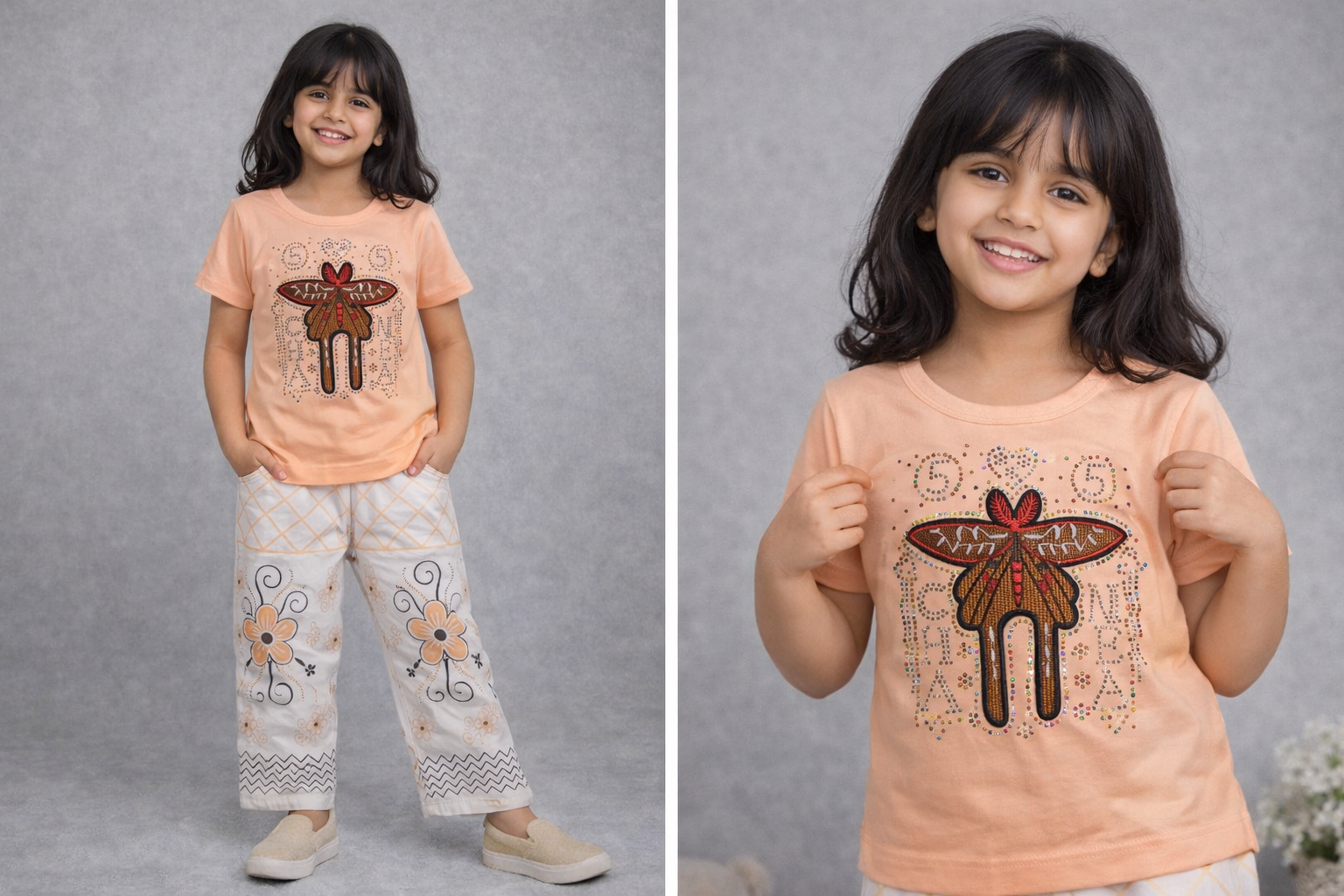 Girls Casual Butterfly Print T-Shirt