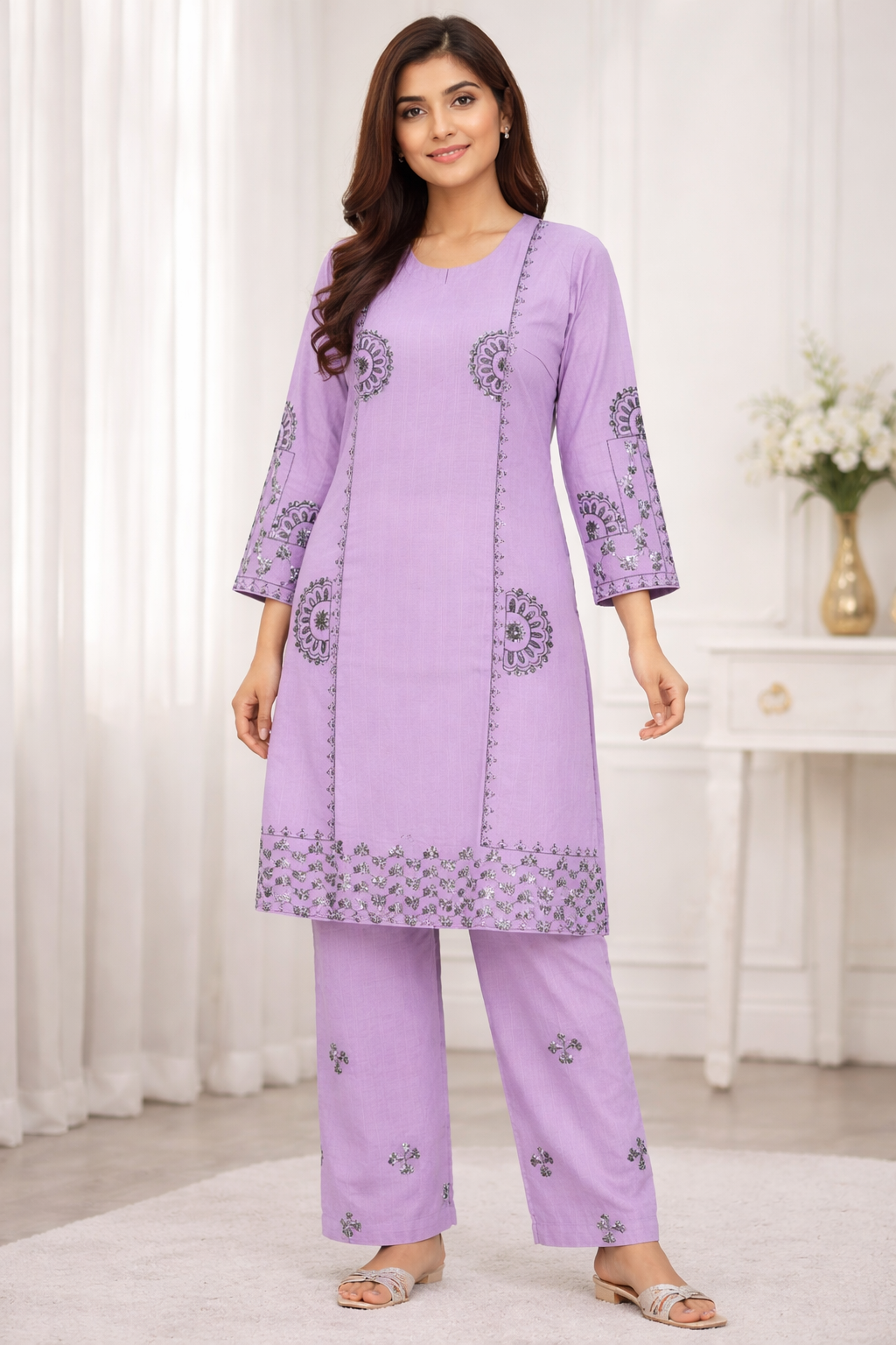 Trendy Embroidered 2 pcs suit