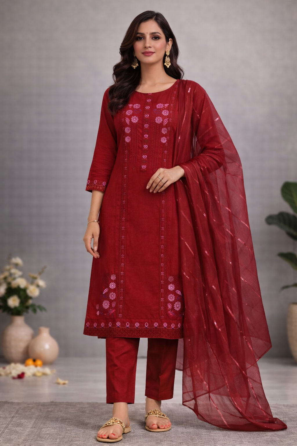 Festive Embroidered Kurta Set with Dupatta