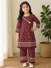 Kids Girls Pink Flower Print Suit