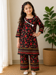 Kids Girls Pink Flower Print Suit