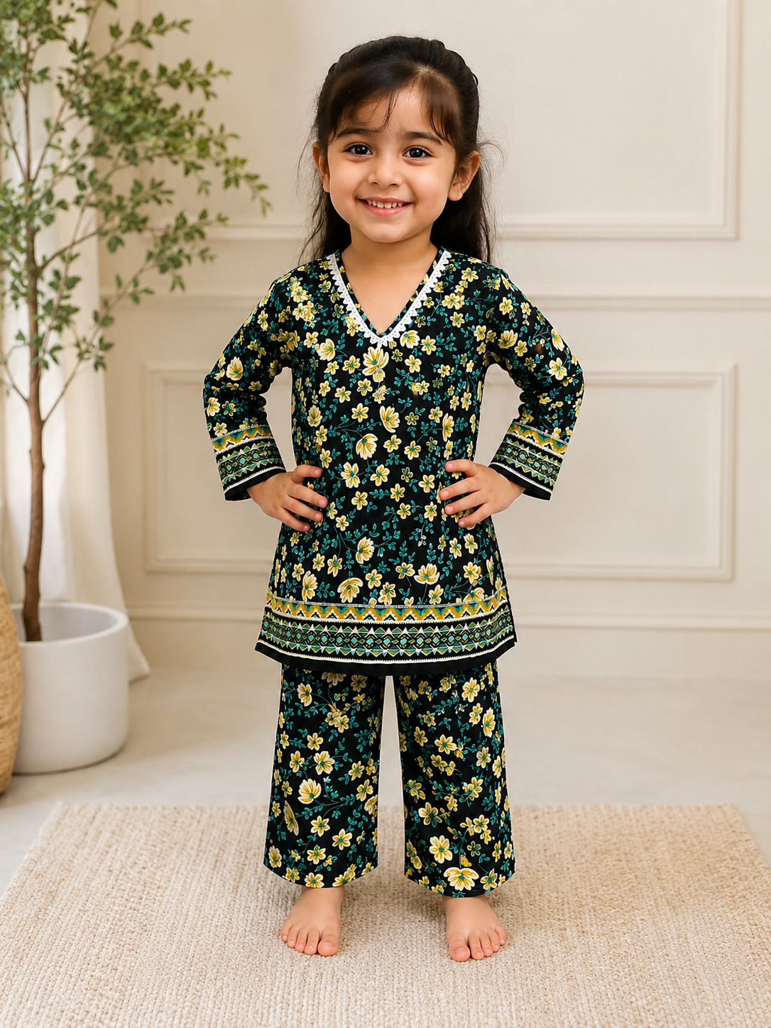 Girls Summer Printed Cute Floral Suit
