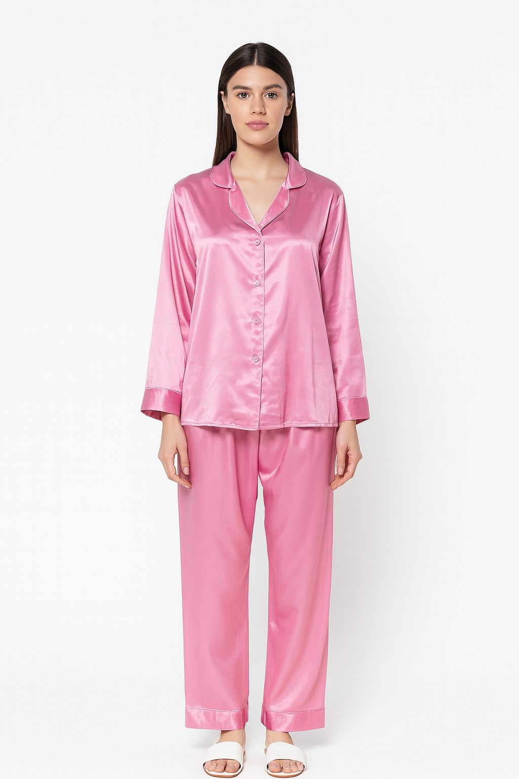 Women’s Silk Night Suit – Full Sleeves & Trouser Set