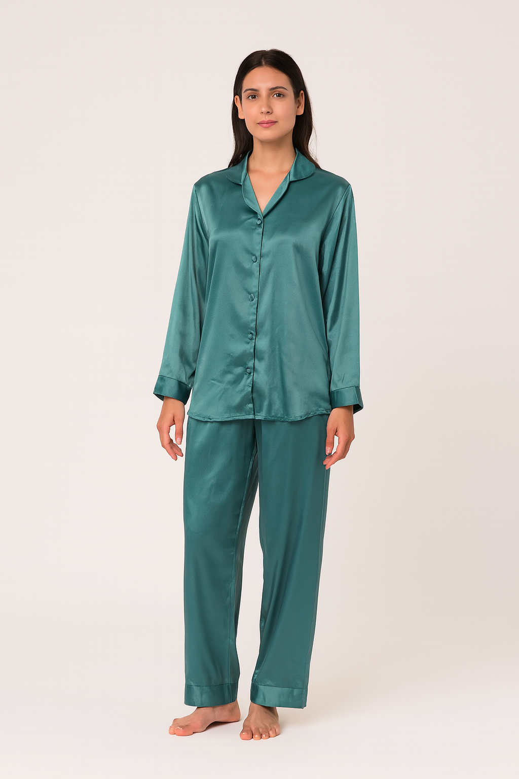 Women’s Silk Night Suit – Full Sleeves & Trouser Set