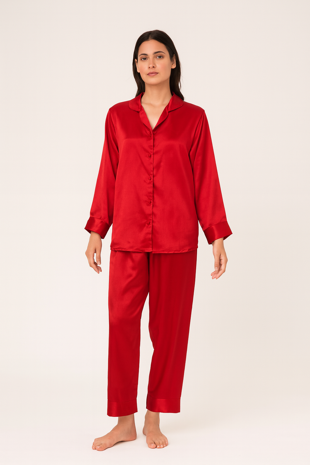 Women’s Silk Night Suit – Full Sleeves & Trouser Set
