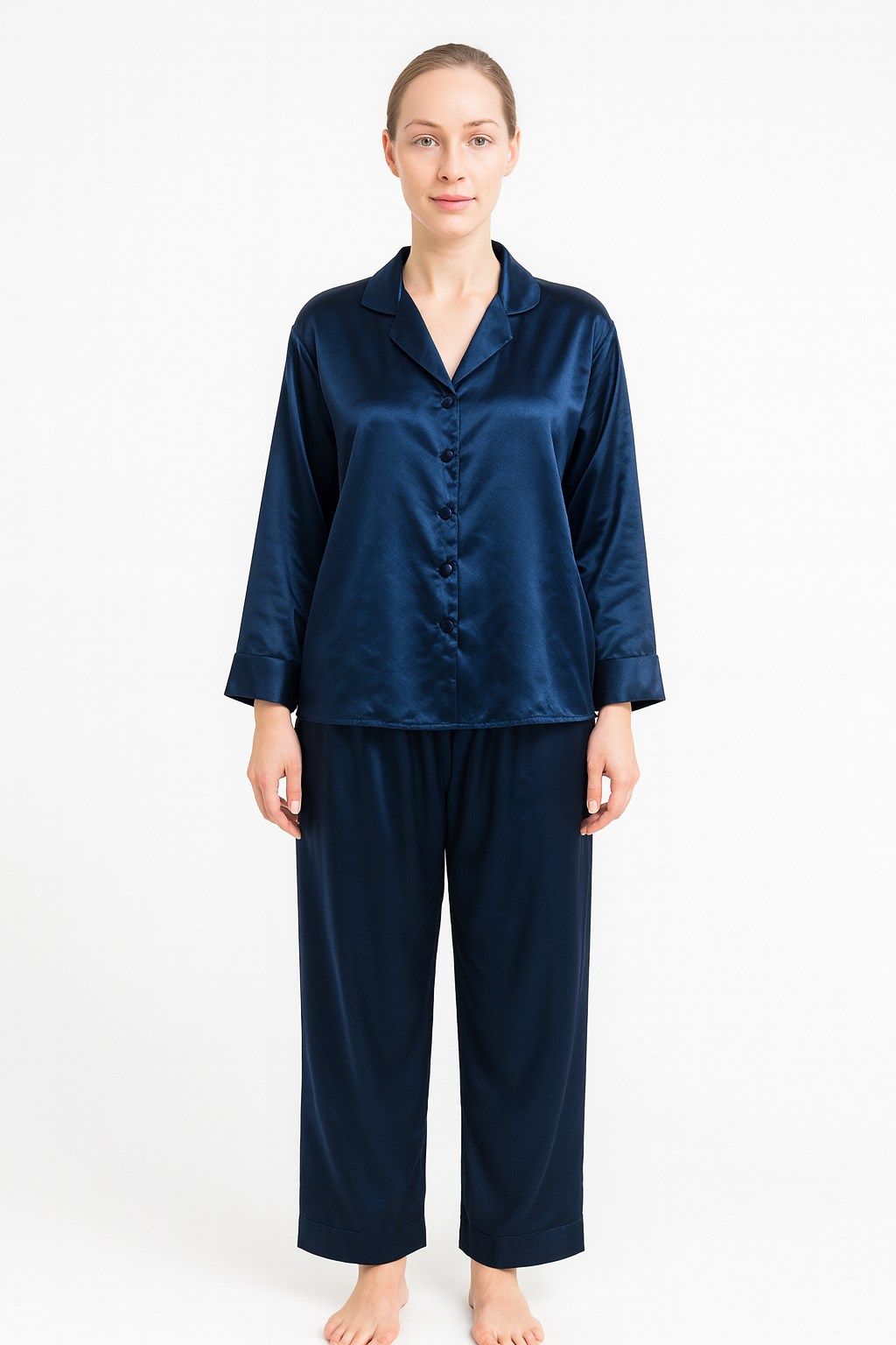 Women’s Silk Night Suit – Full Sleeves & Trouser Set