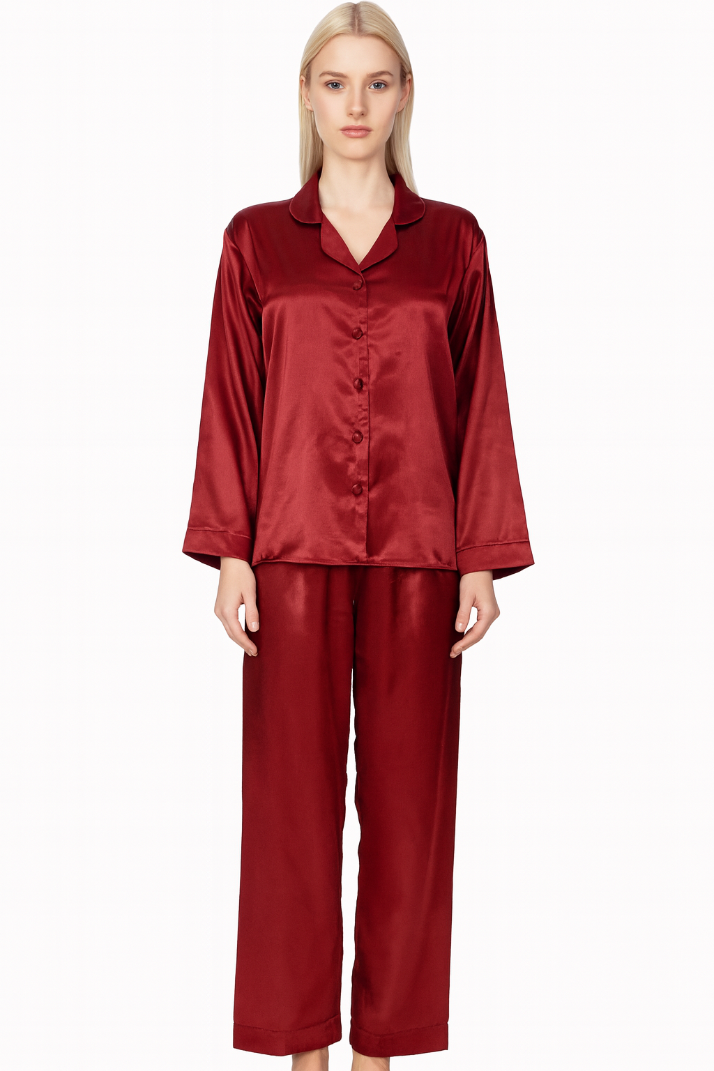 Women’s Silk Night Suit – Full Sleeves & Trouser Set