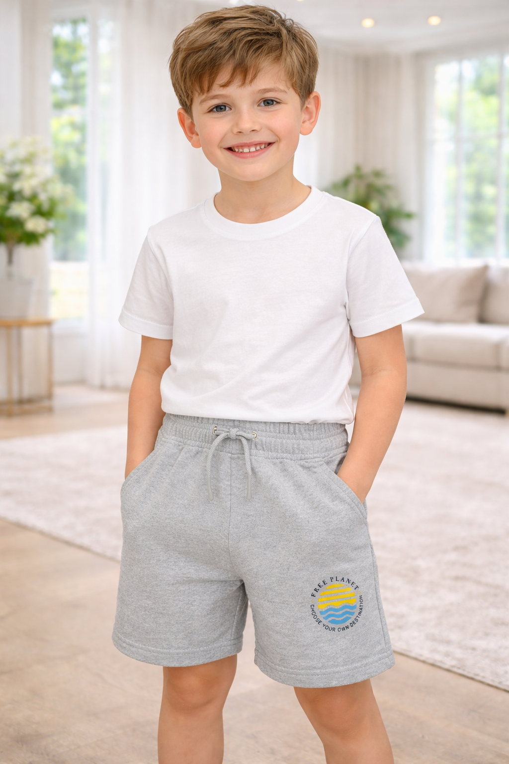 Boys Grey Cotton Shorts Printed Casual Shorts
