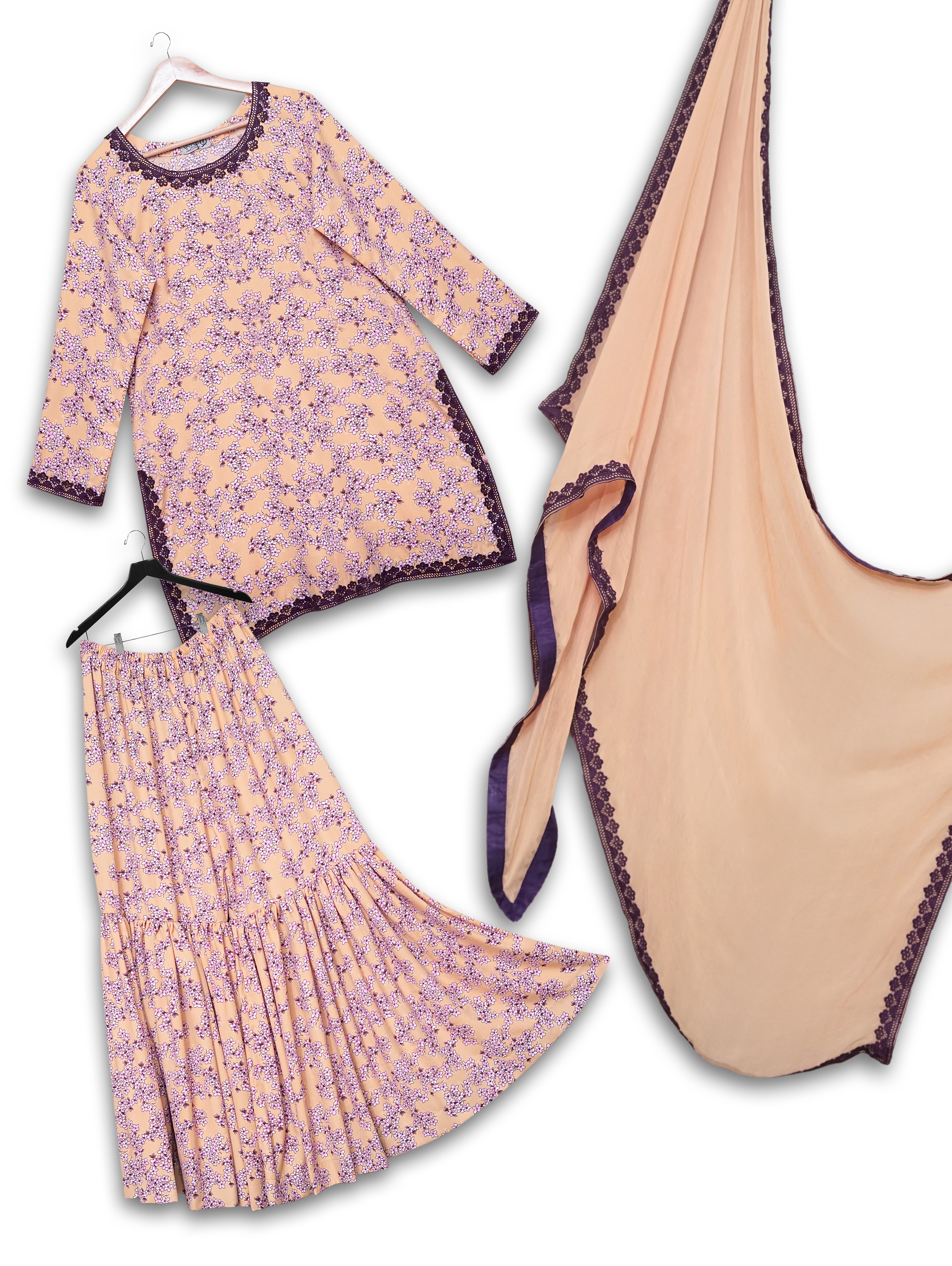 Yellow Mehroon Floral Sharara Suit – 3 Piece Set | Women’s Festive & Party Wear – Kahani47 - Brands Kahani