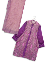 3-Piece Open Shirt Frock Set – Dark Purple Elegance - Brands Kahani