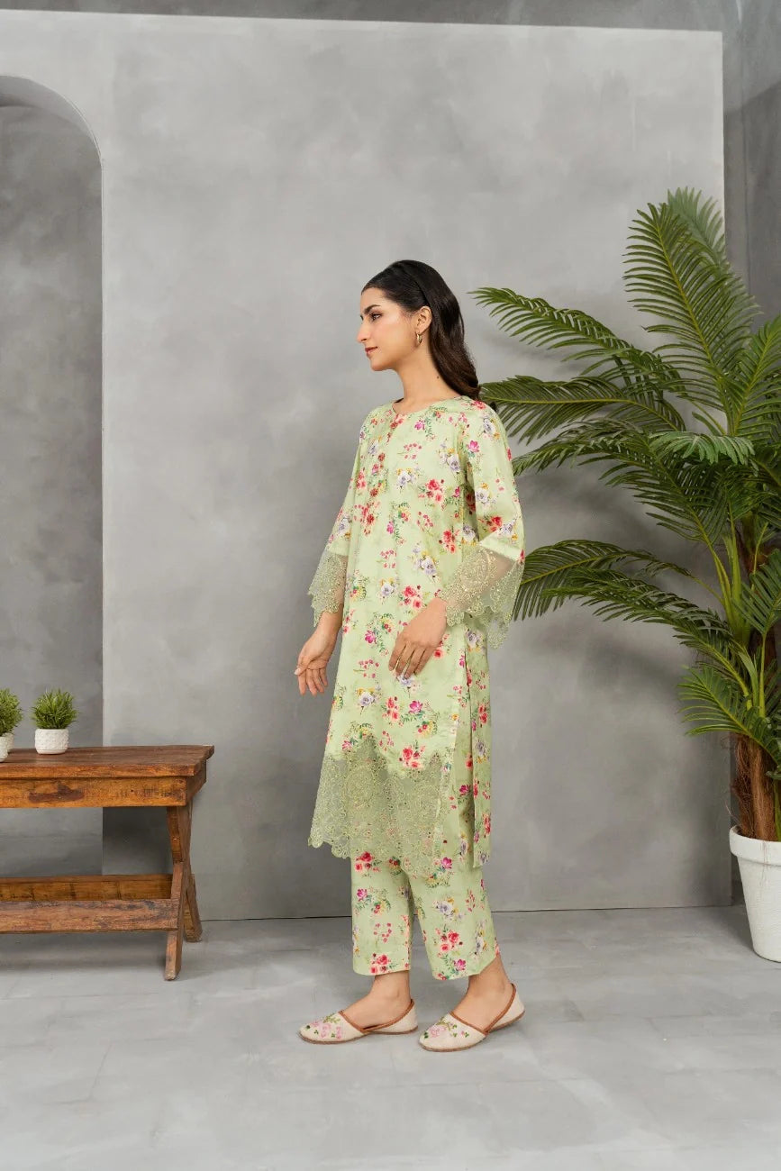 Attirepret Elegant Floral 2-Piece Cambric Suit - Brands Kahani