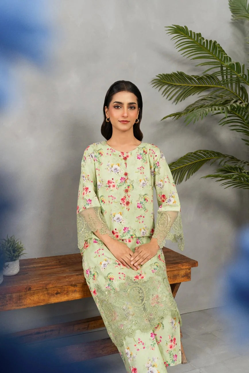 Attirepret Elegant Floral 2-Piece Cambric Suit