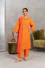 Elegant Orange Dobby Cotton 3-Piece Kurta Set - Attirepret