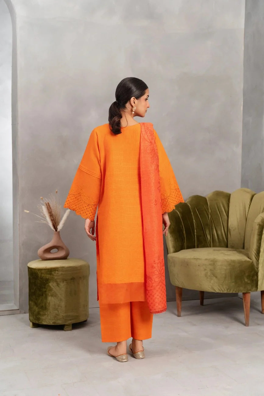 Elegant Orange Dobby Cotton 3-Piece Kurta Set - Attirepret