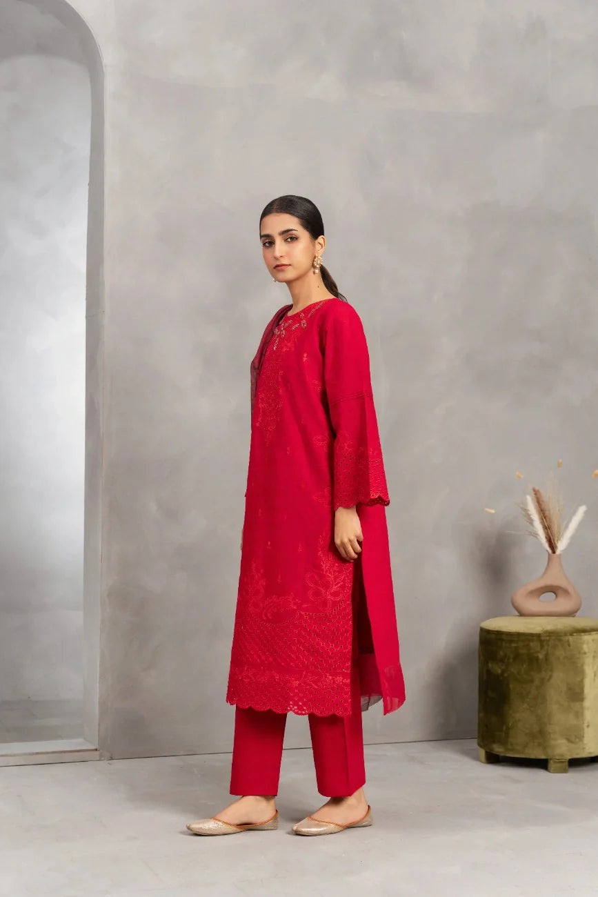 Red Traditional Dress Ruby Radiance 3 Piece Embroidered - Attirepret - Brands Kahani