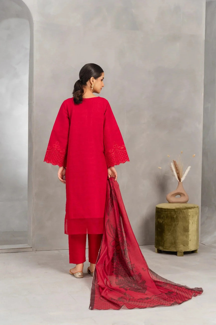 Red Traditional Dress Ruby Radiance 3 Piece Embroidered - Attirepret - Brands Kahani
